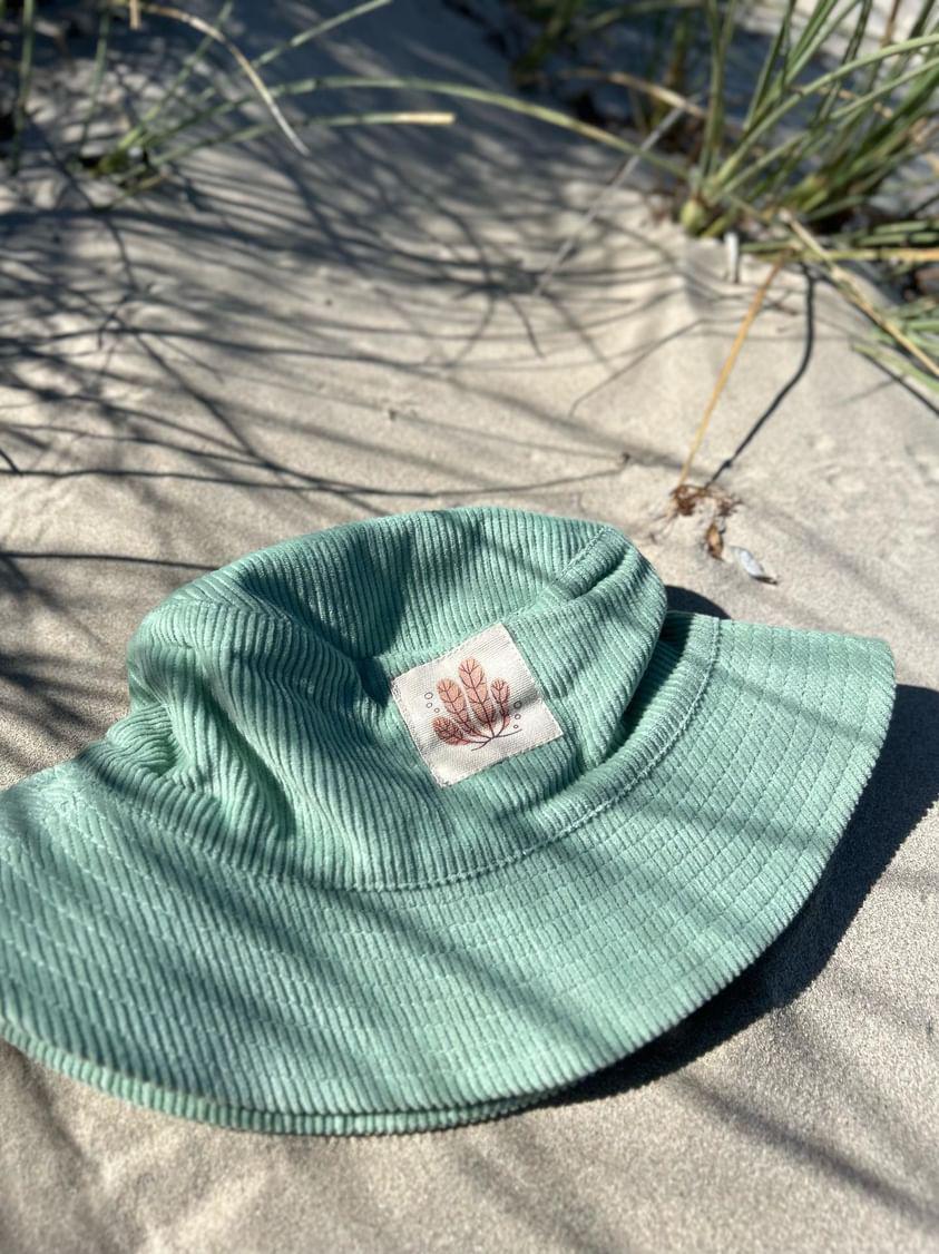 Gots certified organic cotton, ethical and sustainable fashion for babies and toddler, ocean green, reef-friendly fashion, Australian small business, baby bucket hat