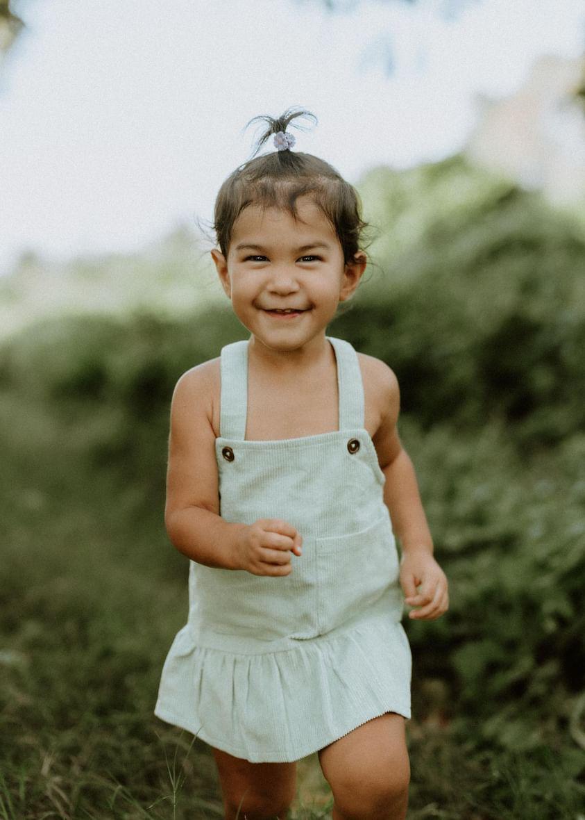 Gots certified organic cotton, ethical and sustainable fashion for babies and toddler, ocean green, reef-friendly fashion, Australian small business, corduroy for babies, baby toddler corduroy dress, retro dress, button dress with pockets
