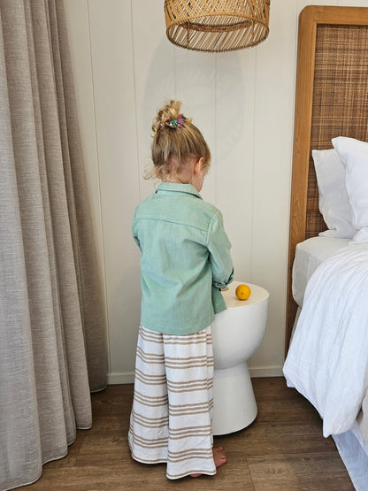 Gots certified organic cotton, ethical and sustainable fashion for babies and toddler, ocean green, reef-friendly fashion, Australian small business, corduroy shirt, button up, button down shirt with pocket, corduroy clothing for babies and toddlers